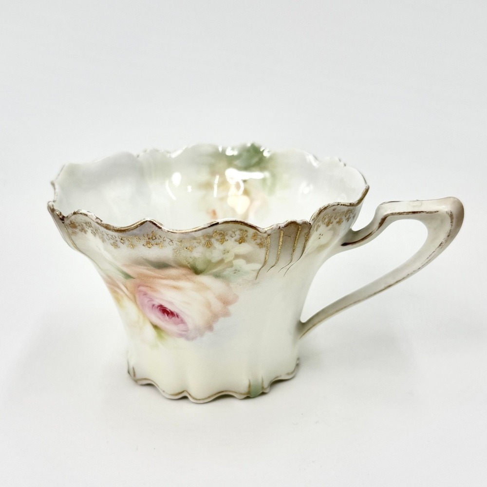 Antique RS Prussia Demitasse Cup Roses Gold Gilt Scalloped Ruffled Schlegelmilch